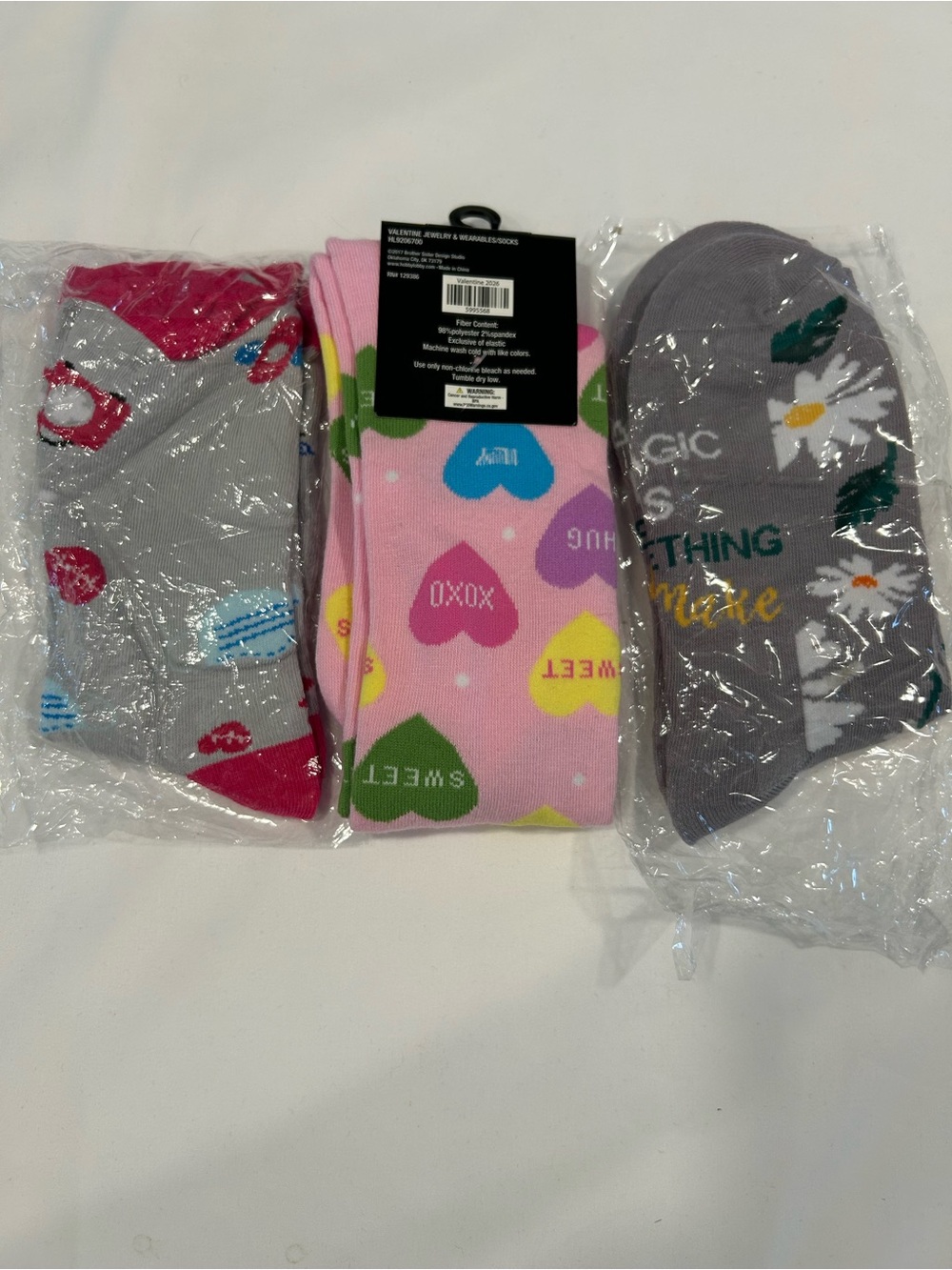 Pack of socks Heart & Floral Novelty Socks - Pink, Gray, Light Gray